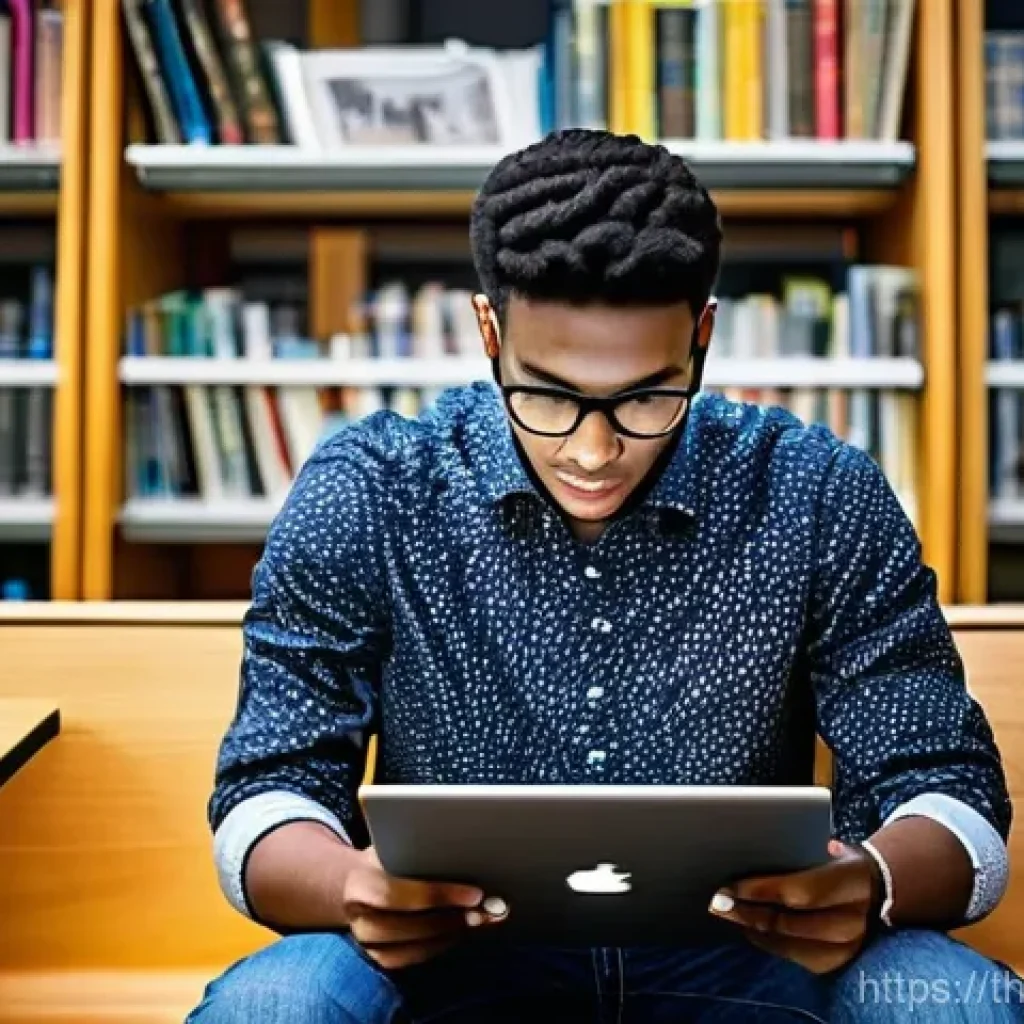 가짜뉴스 대응을 위한 해외 사례 - **Digital Literacy for Young Adults:** A young university student, wearing stylish yet modest casual...