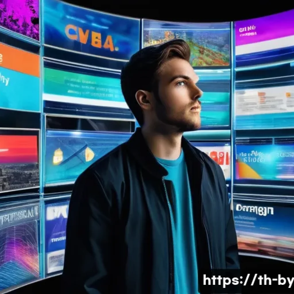 가짜뉴스에 대한 연구 동향 - **Prompt:** A young adult, fully dressed in modern casual clothing, stands in a dynamic, bustling di...