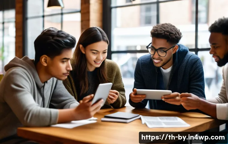 가짜뉴스 감별을 위한 팁 - **Prompt:** A diverse group of young adults, dressed in casual yet modest attire, gathered around a ...