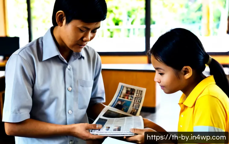 Home 29 가짜뉴스와 시민의식의 중요성 - Photorealistic documentary-style scene in a bright Bangkok community library, a Thai multigeneration...